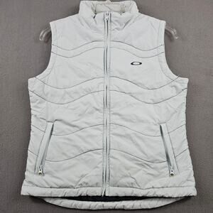 Oakley Puffer Vest Womens L Light Blue White Full Zip Y2K